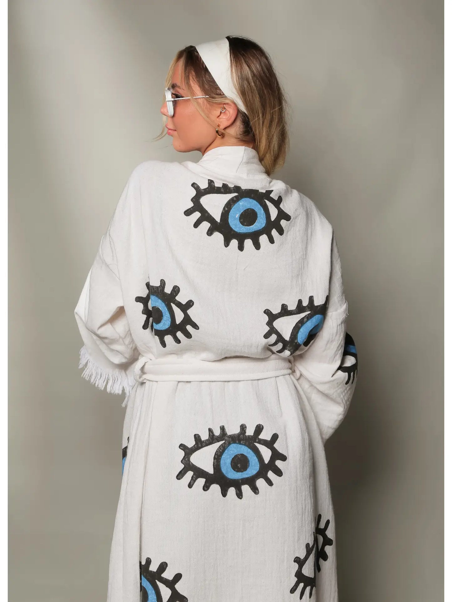 Blue Evil Eye Long Kaftan Kimono