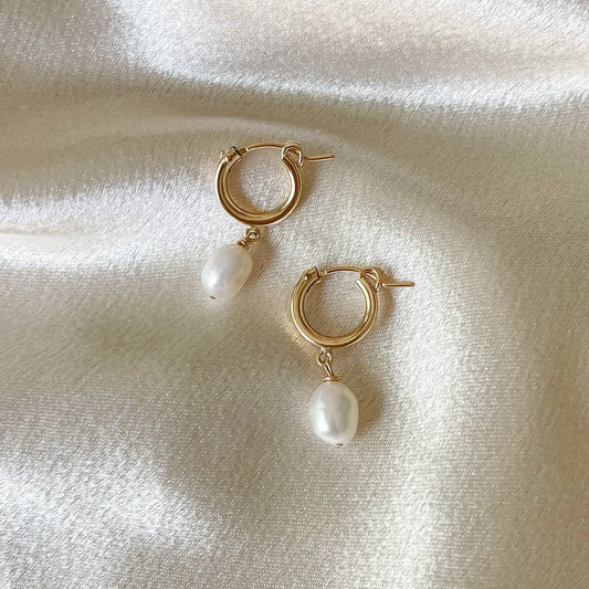 14k Gold Filled Pearl Huggies
