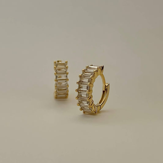Liya Rectangle Stones Huggies - Gold