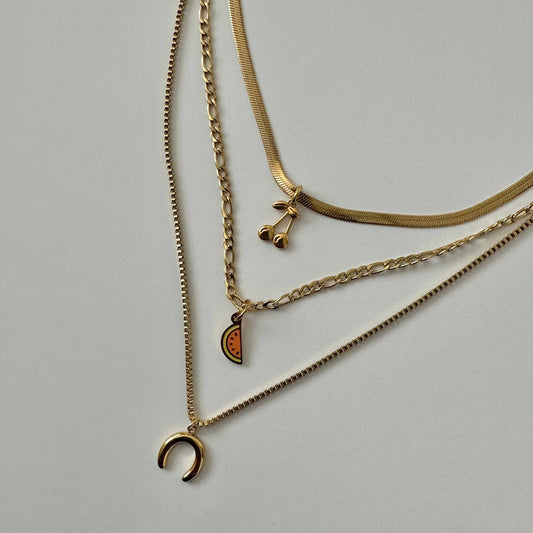 Lina Three Layer Charm Necklace- Gold
