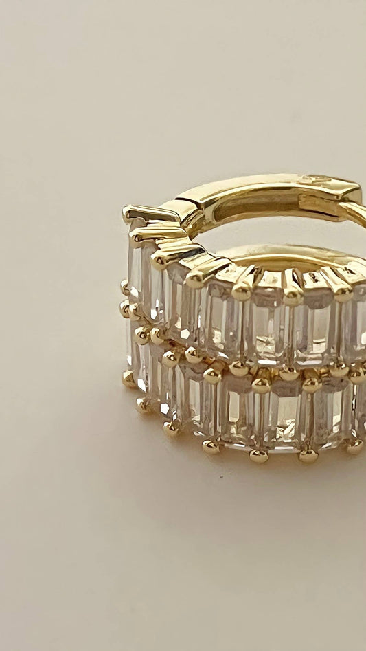 Liya Rectangle Stones Huggies - Gold